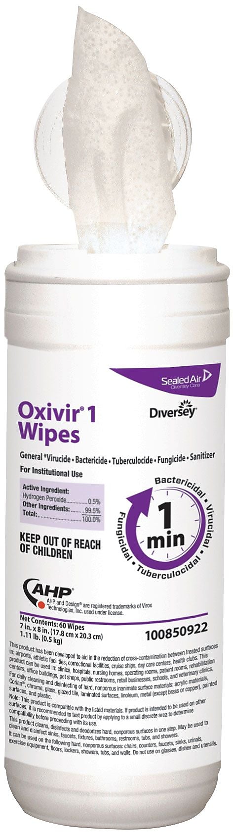 Oxivir Disinfecting Wipes, 60 Wipes/Canister, 12 Canister/Carton (100850922)