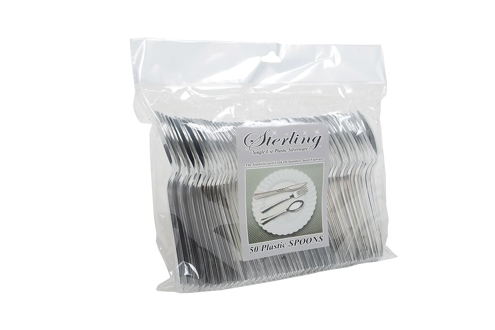 Table Mate Packaged Sterling Heavy Duty Plastic Spoons, 50/Ct (8305S-SV)