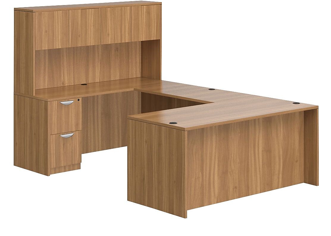 Offices To Go Superior Laminate U-Shaped Desk with Hutch, Autumn Walnut