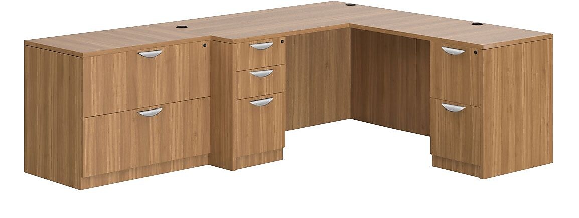 Offices To Go Superior Laminate L-Shaped Desk with Lateral File, Autumn Walnut