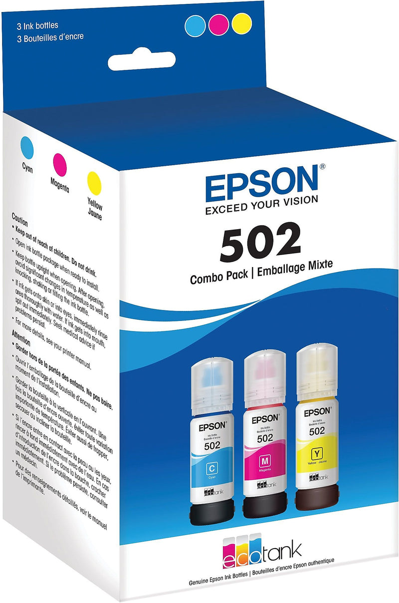 Epson T502 Cyan/Magenta/Yellow Standard Yield Ink Cartridge Refill, 3/Pack (T502520-S)