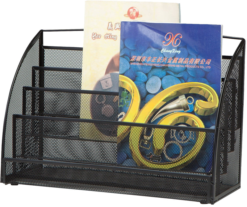 Mind Reader 4-Compartment Metal Mesh Magazine Rack, Black (MAGRACKSM-BLK)