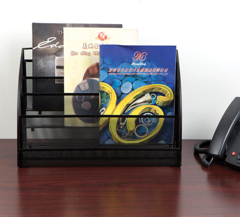 Mind Reader 4-Compartment Metal Mesh Magazine Rack, Black (MAGRACKSM-BLK)
