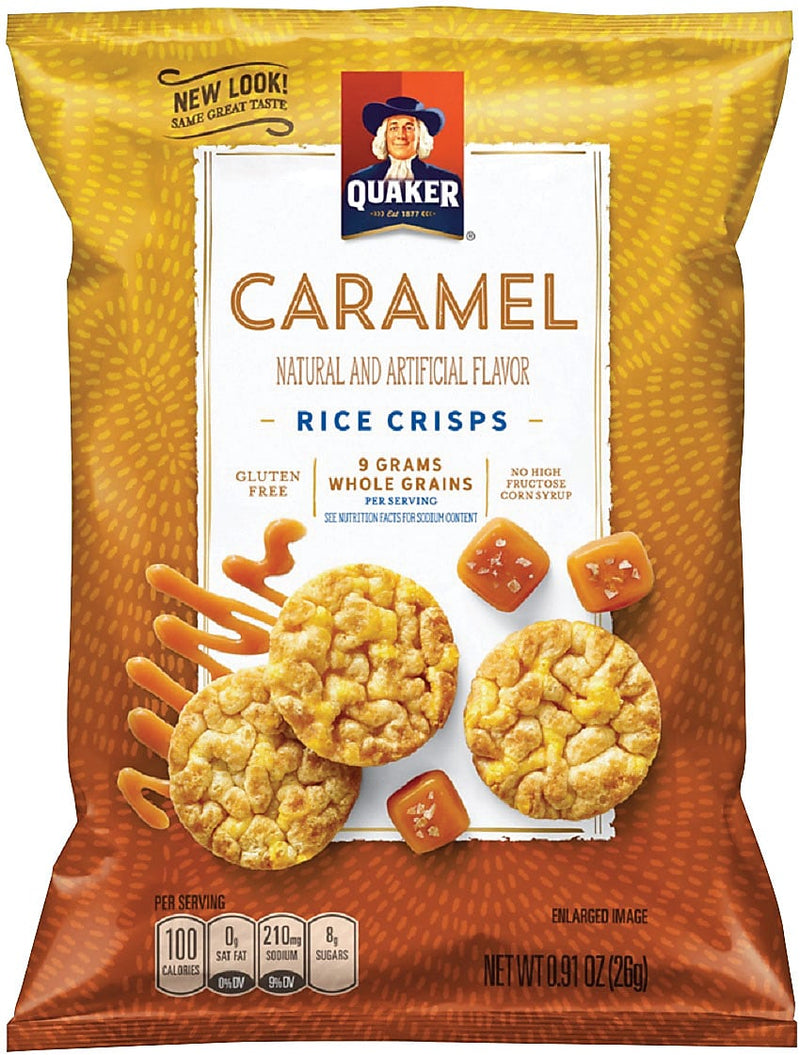 Quaker Popped Rice Snacks Caramel Corn Rice Crisps, 0.91 oz., 60 Bags/Pack (QUA43381)