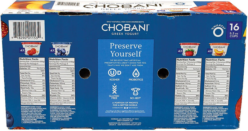 Chobani Greek Yogurt Variety Pack, 5.3 oz., 16/Pack (01153)