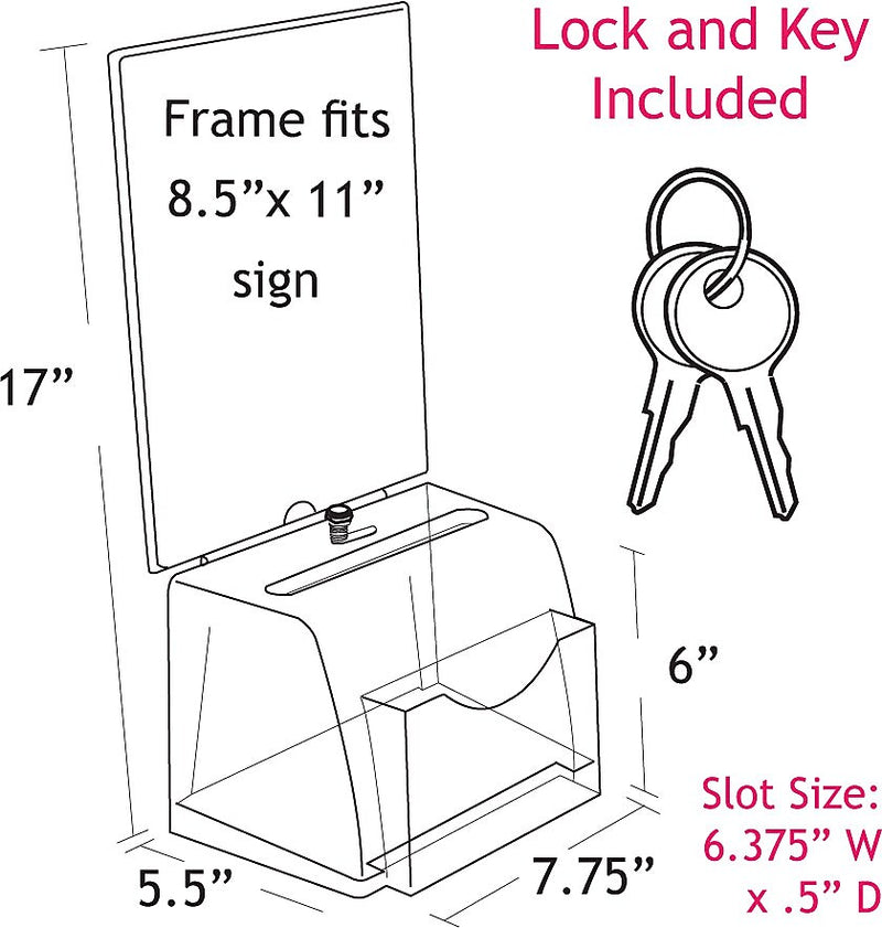 Azar Displays White Medium Molded Lottery Box with Pocket, Lock and Key (206777)
