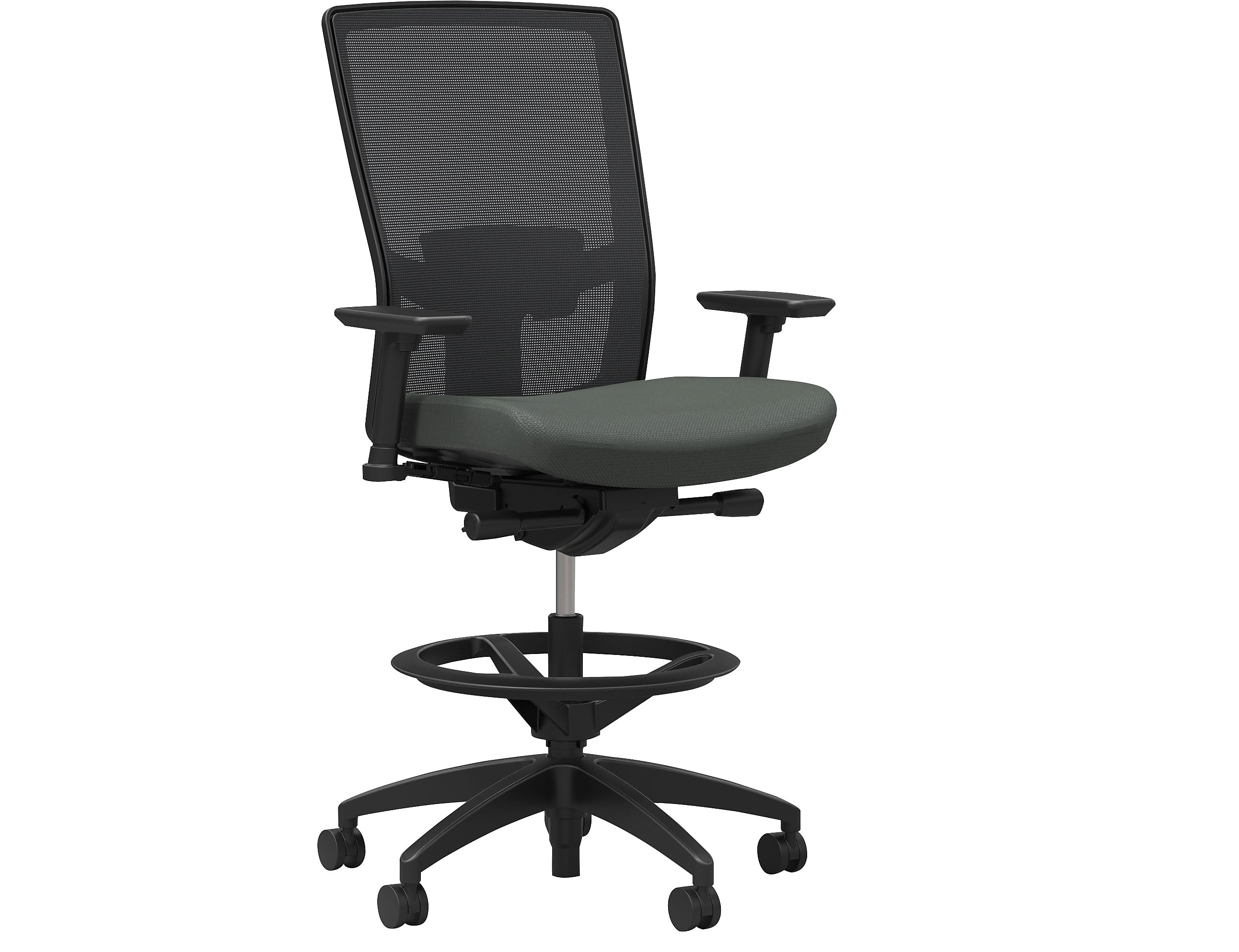 Workplace2.0 500 Series Mesh and Fabric Stool, Iron Ore, Adjustable Lumbar, 2D Arms, Synchro Tilt