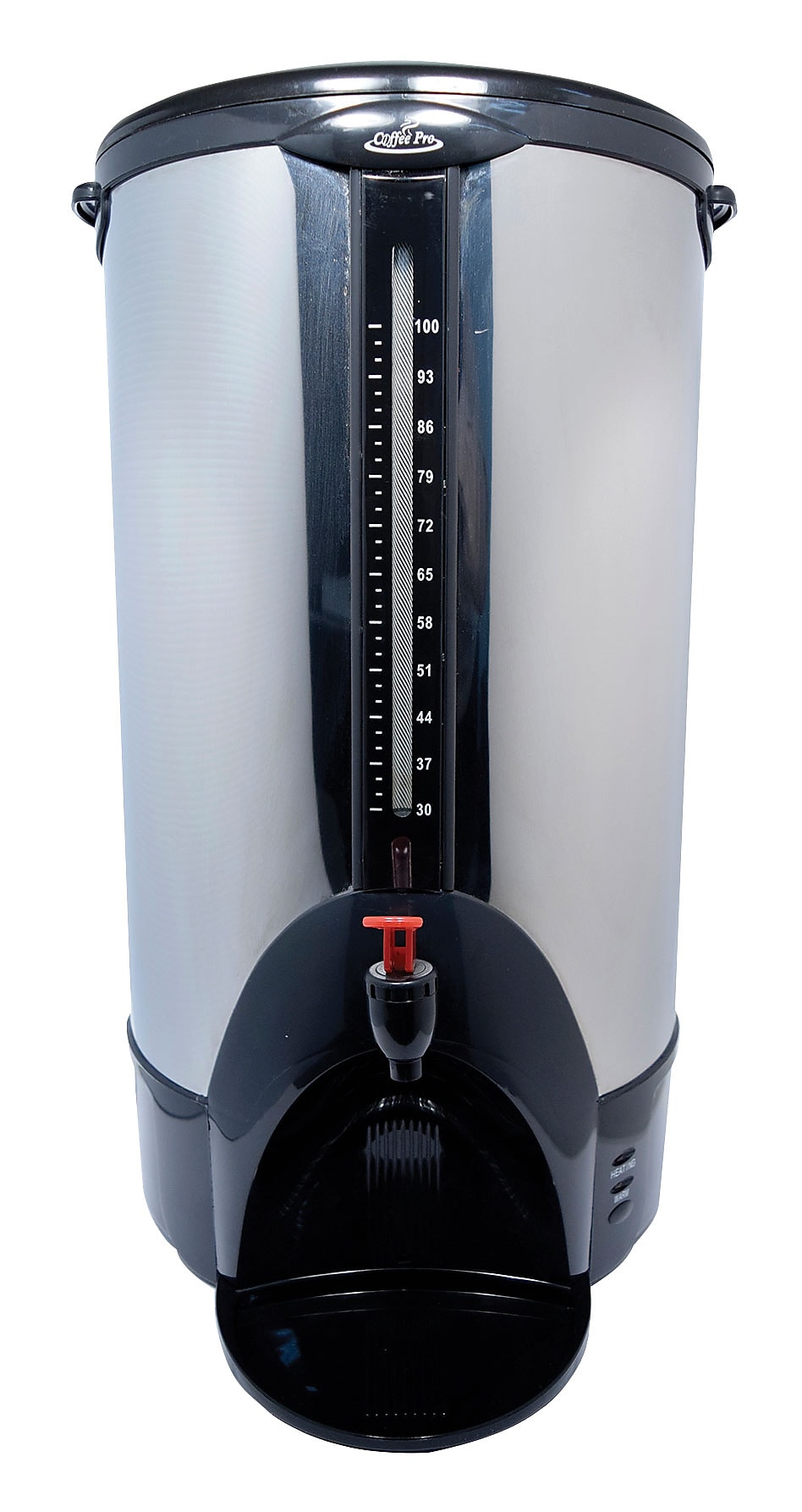 Coffee Pro® 100 Cup Plastic Handle Percolating Coffee Urn, 13 1/2"(Dia) x 23"(H), Stainless Steel (CP100)