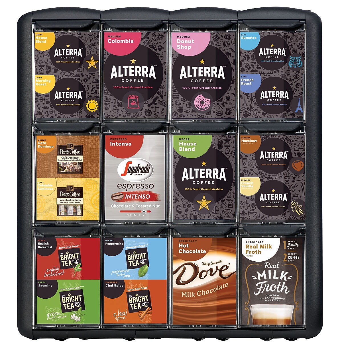Flavia 12 Compartment Plastic Coffee Freshpack Merchandiser, Black (MDR9180)