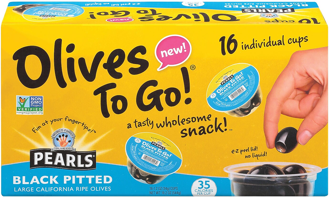 Pearl's Black Pitted Olives To-Go Cup, 16/Pack (220-00718)