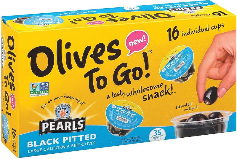 Pearl's Black Pitted Olives To-Go Cup, 16/Pack (220-00718)