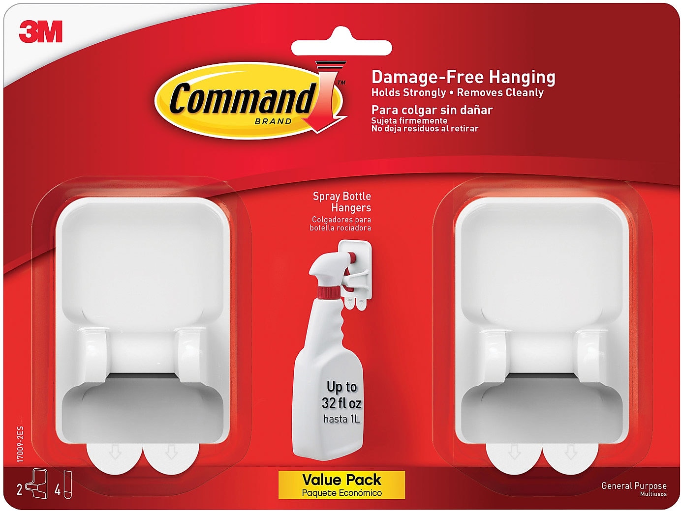 Command Spray Bottle Hangers, 2.5 lb., White, 2/Pack (17009-2ES)