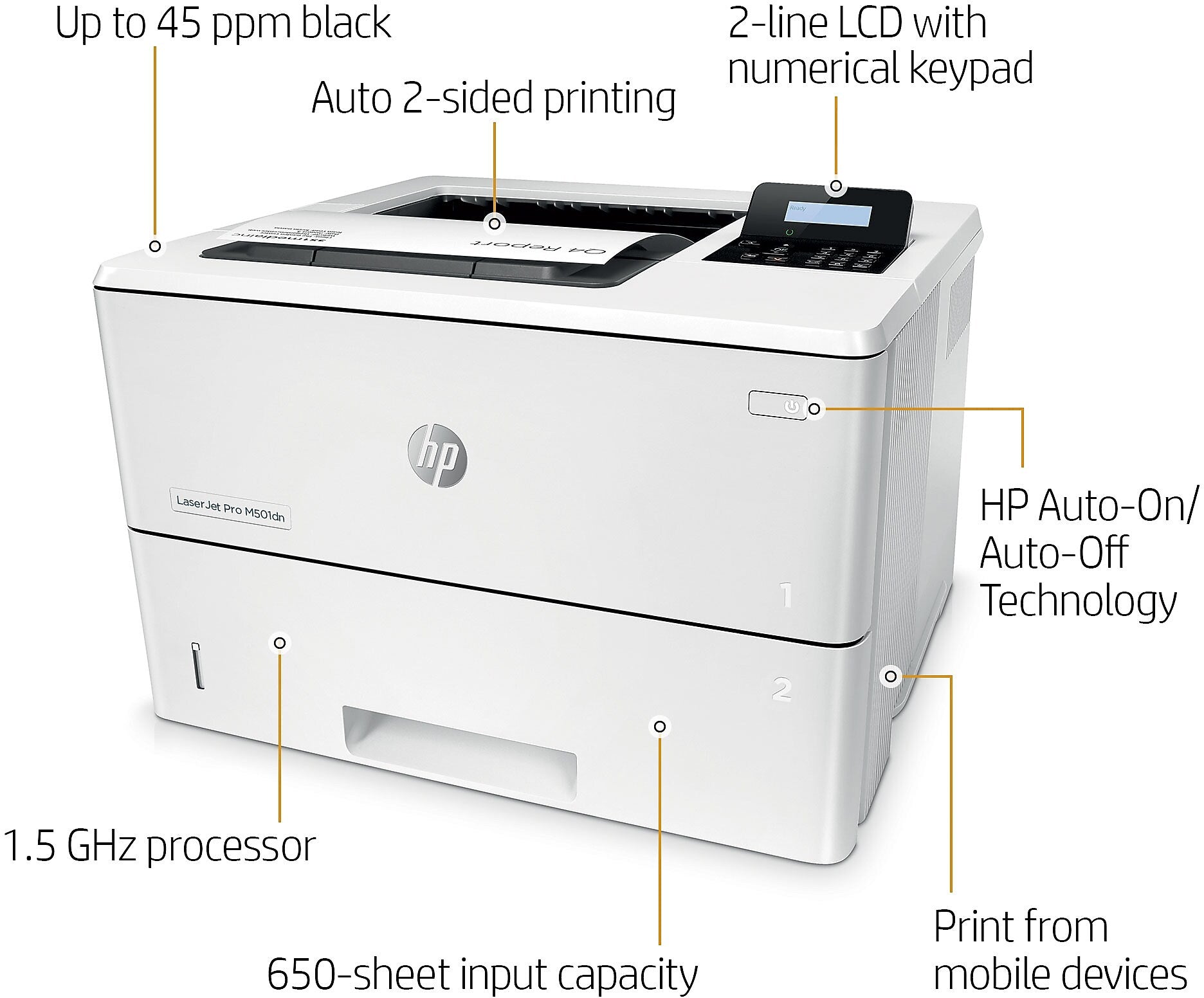 HP LaserJet Pro M501dn Black & White Laser Printer, Single-Function, Print (J8H61A#BGJ)
