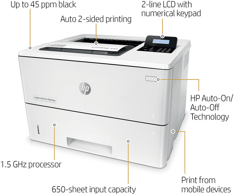 HP LaserJet Pro M501dn Black & White Laser Printer, Single-Function, Print (J8H61A#BGJ)