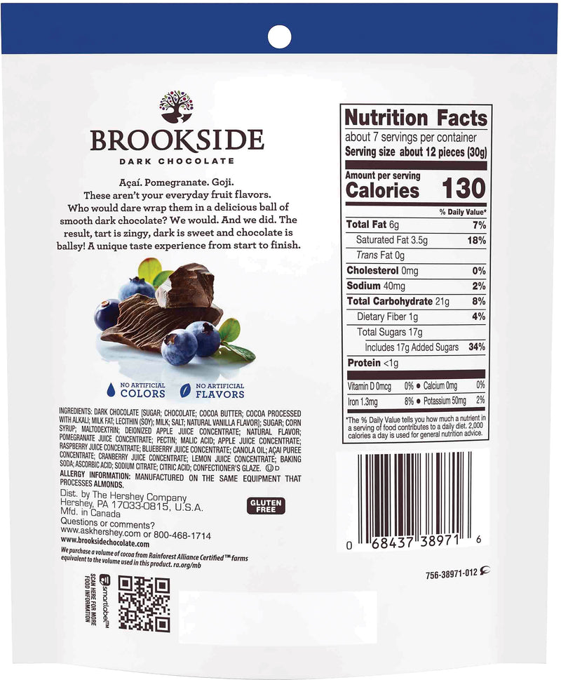 Brookside Acai & Blueberry Flavored Dark Chocolate Pieces, 7 oz., 12/Carton (HEC38971)
