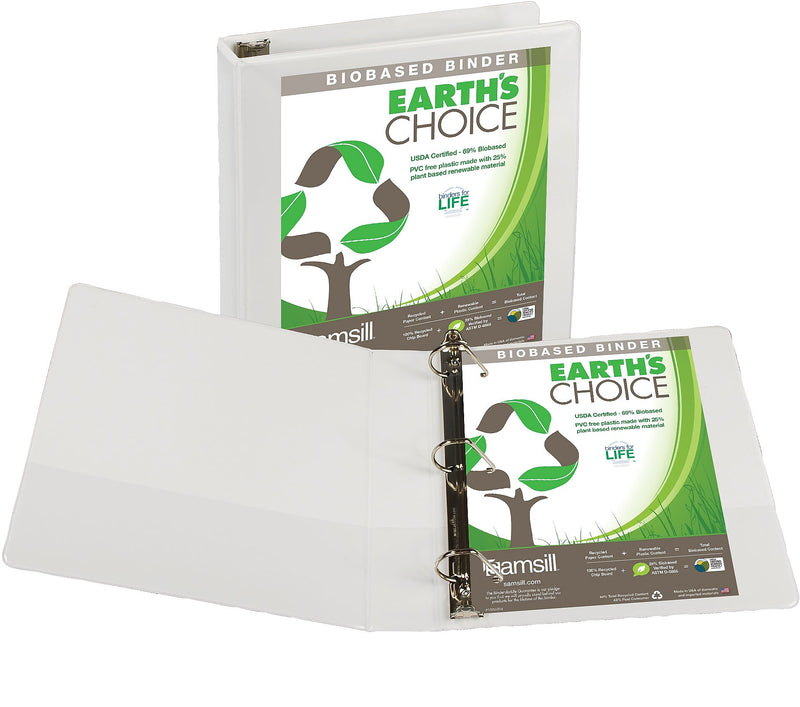 Samsill Earth's Choice Biobased 1 1/2" View Binders, D-Ring, White (SAM16957)