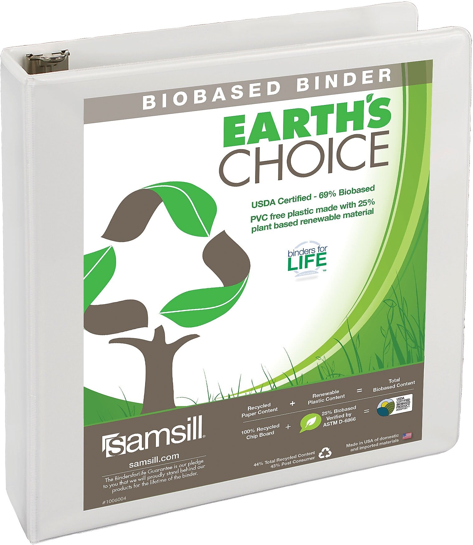 Samsill Earth's Choice Biobased 1 1/2" View Binders, D-Ring, White (SAM16957)