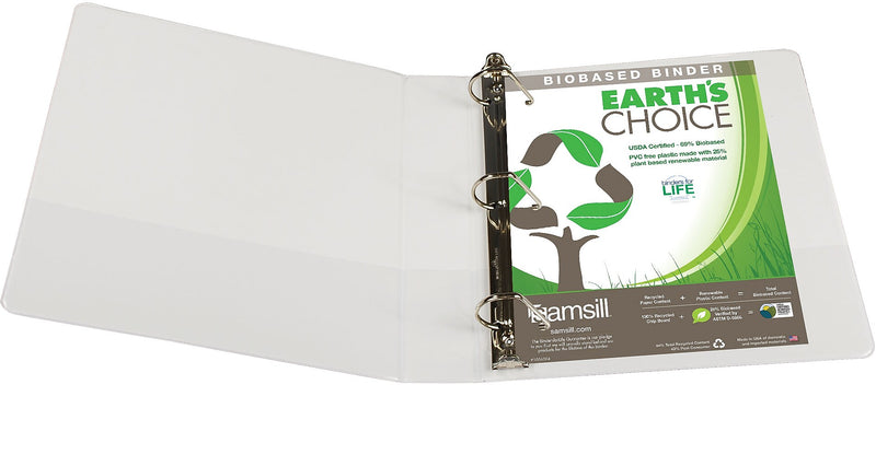Samsill Earth's Choice Biobased 1 1/2" View Binders, D-Ring, White (SAM16957)