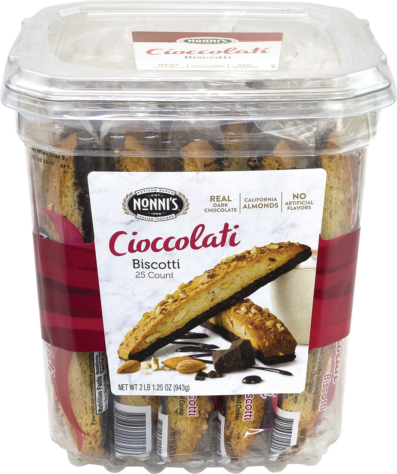 Nonni's Individually Wrapped Cioccolati Biscotti Cookies, 1.25 oz, 25/Pack(Nonnis)