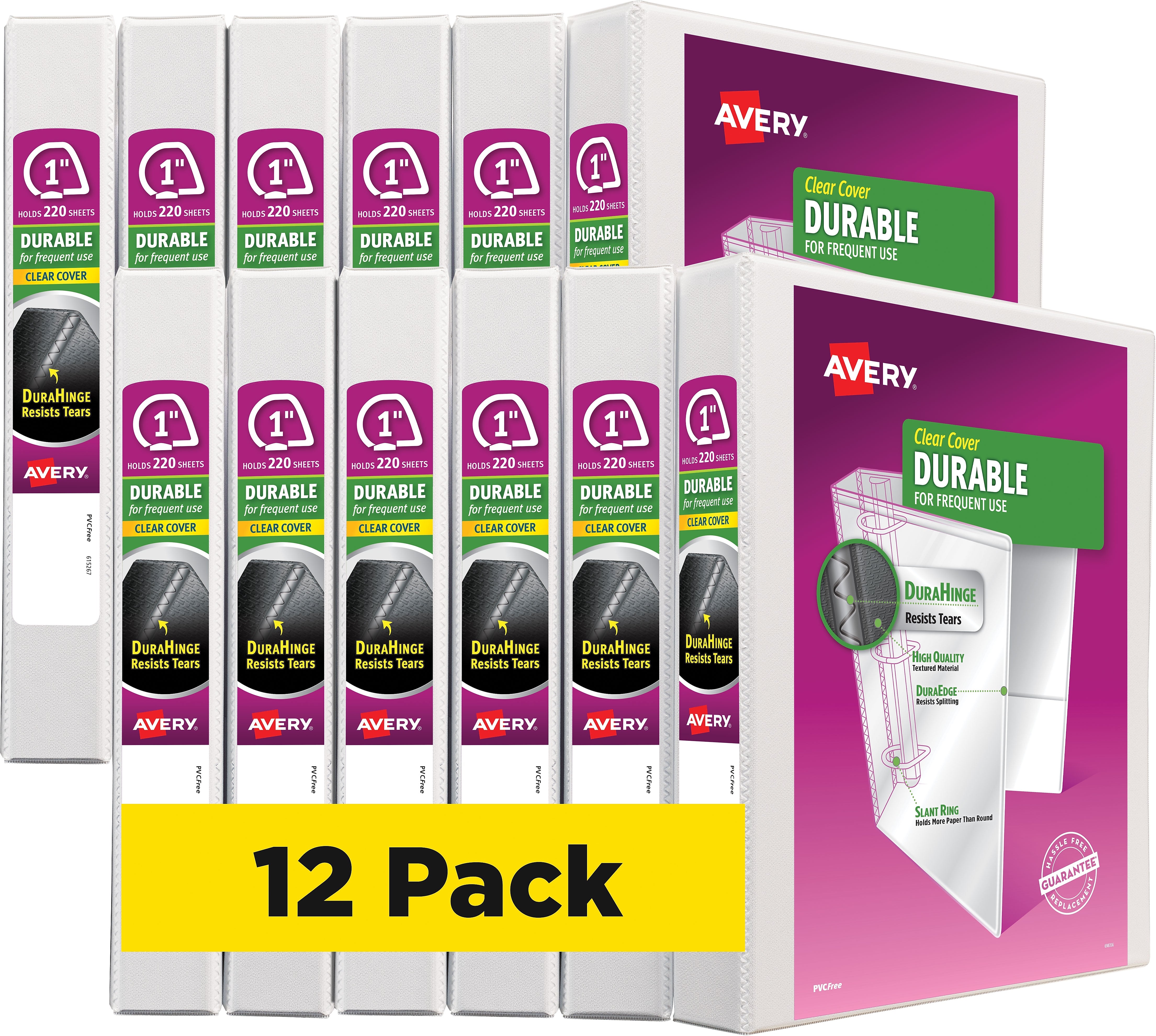 Avery Durable Standard 1" 3-Ring View Binder, White, 12/Carton (17012)