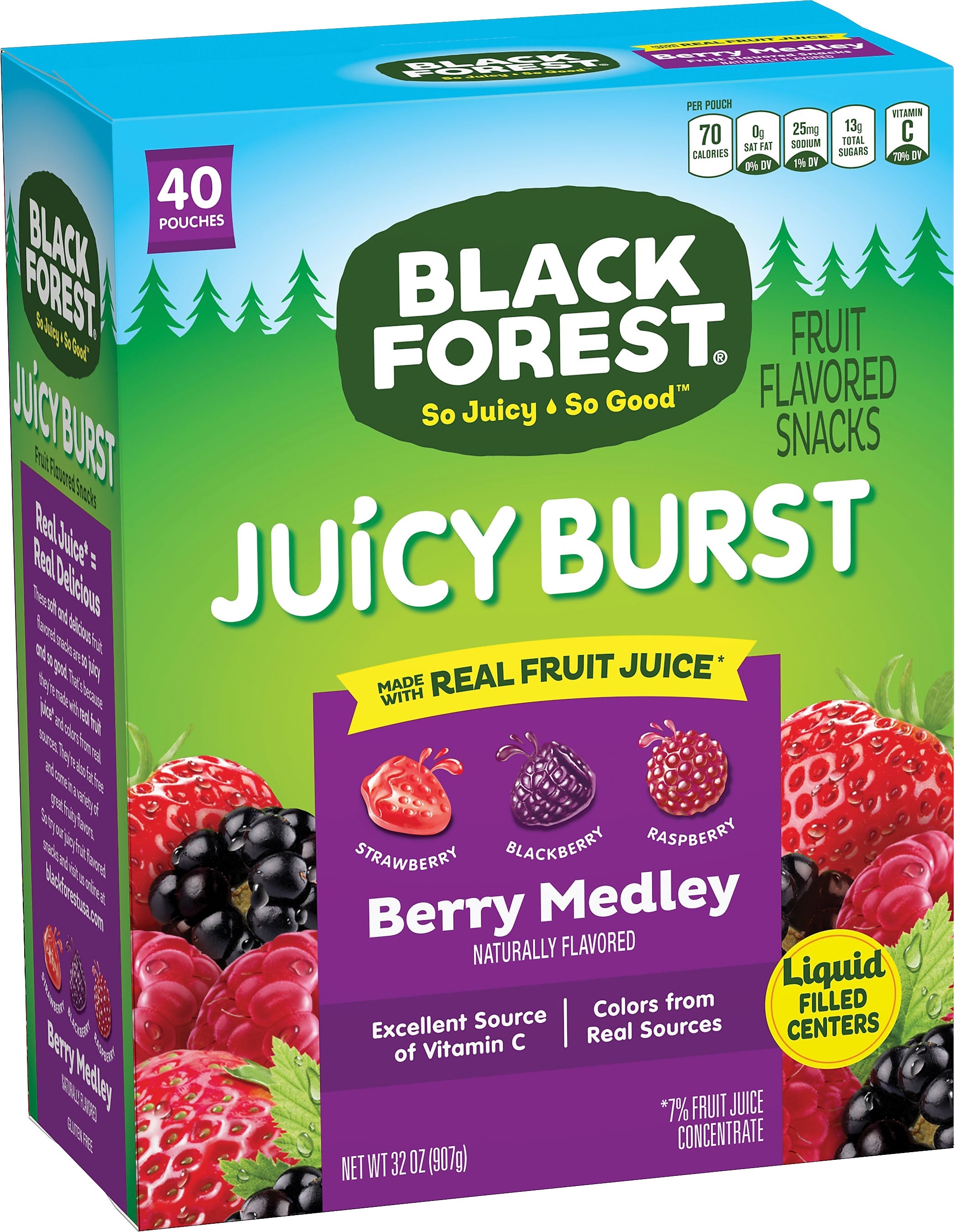 Black Forest Juicy Burst Gluten Free Berry Medley Fruit Gummies, 32 oz., 40 Packs/Box (FER02067)