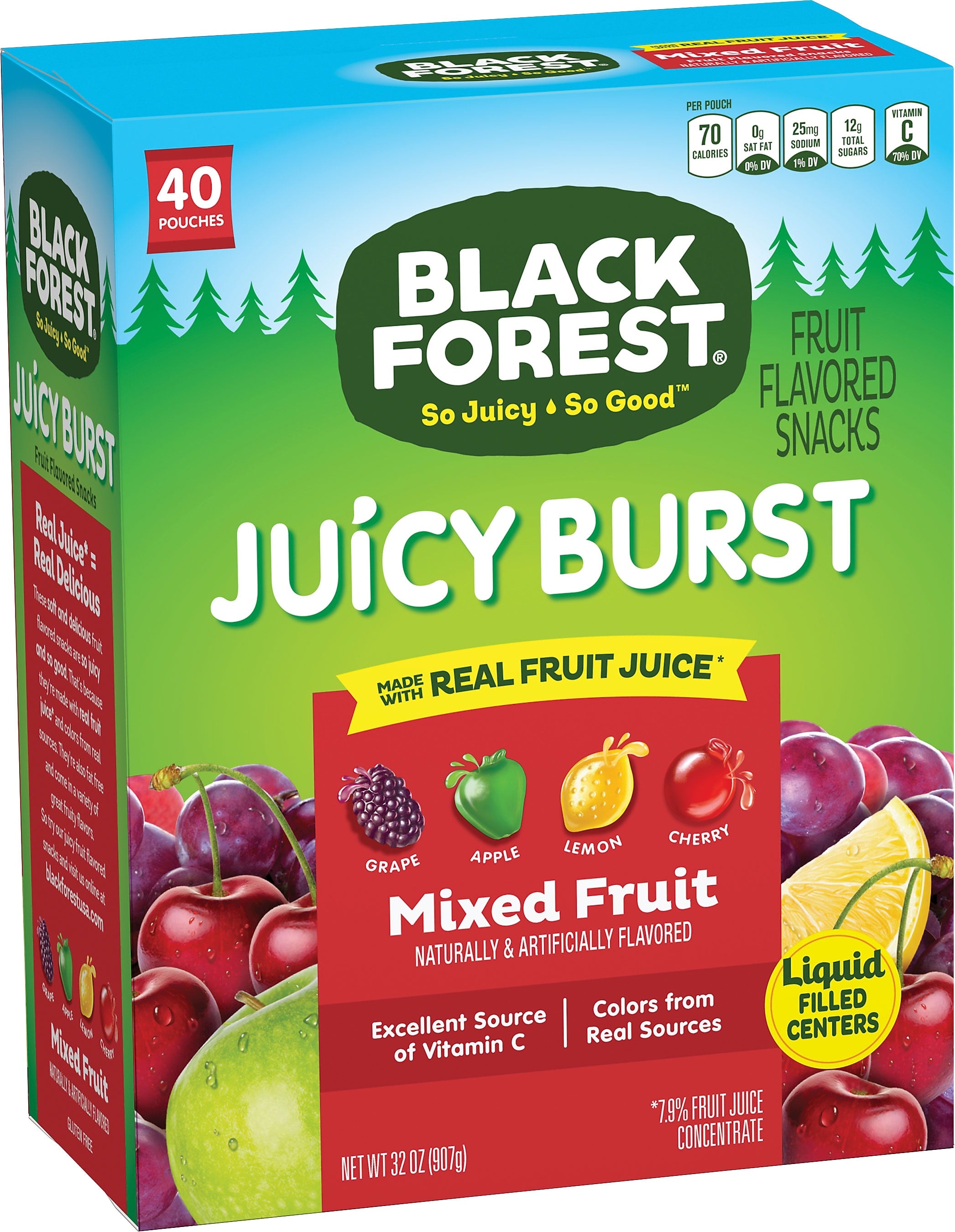 Black Forest Juicy Burst Gluten Free Mixed Fruit Gummies, 32 oz., 40 Packs/Box (FER47149)