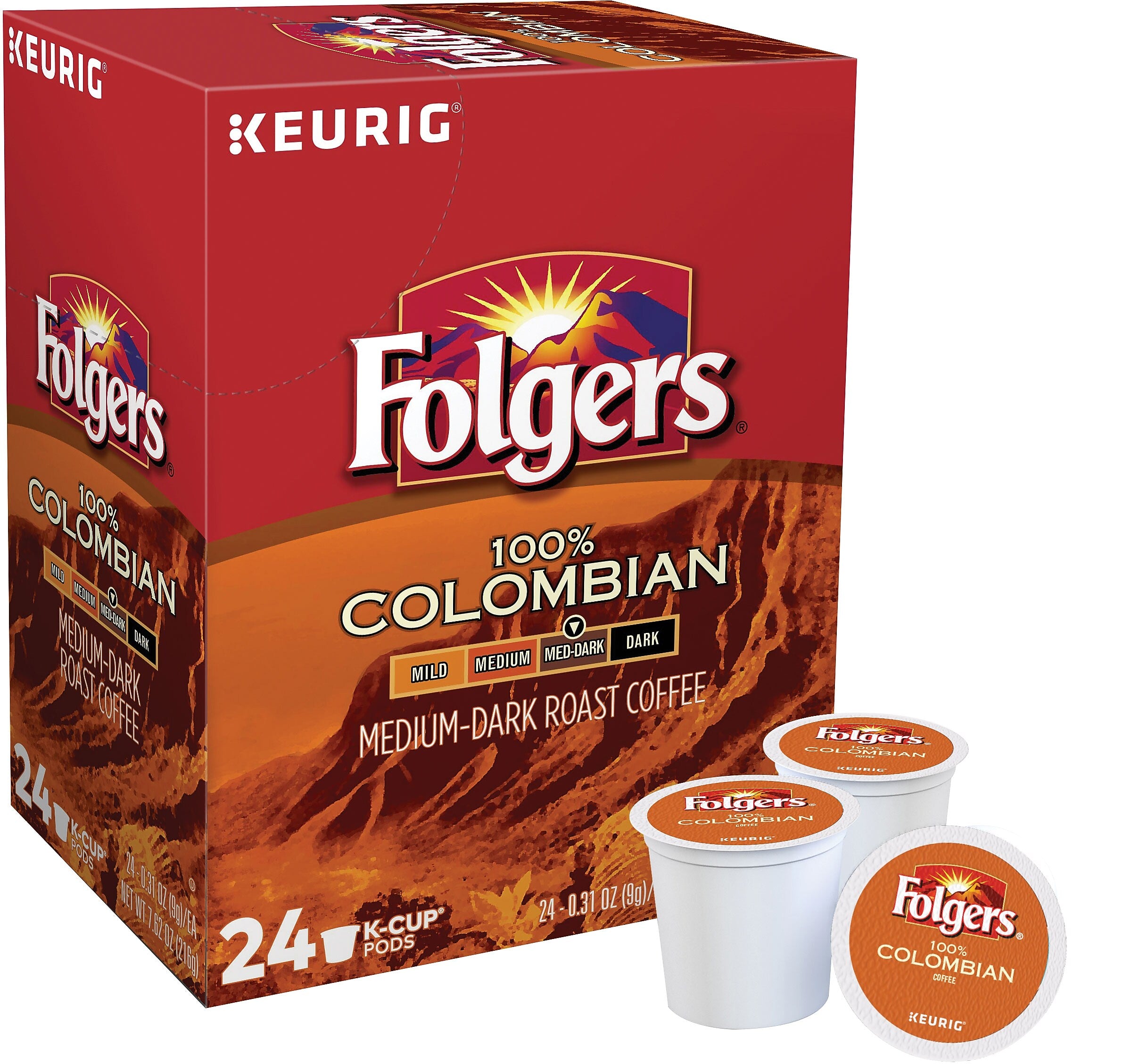 Folgers 100% Colombian Coffee, Medium Roast, 0.31 oz. Keurig® K-Cup® Pods, 24/Box (6659)