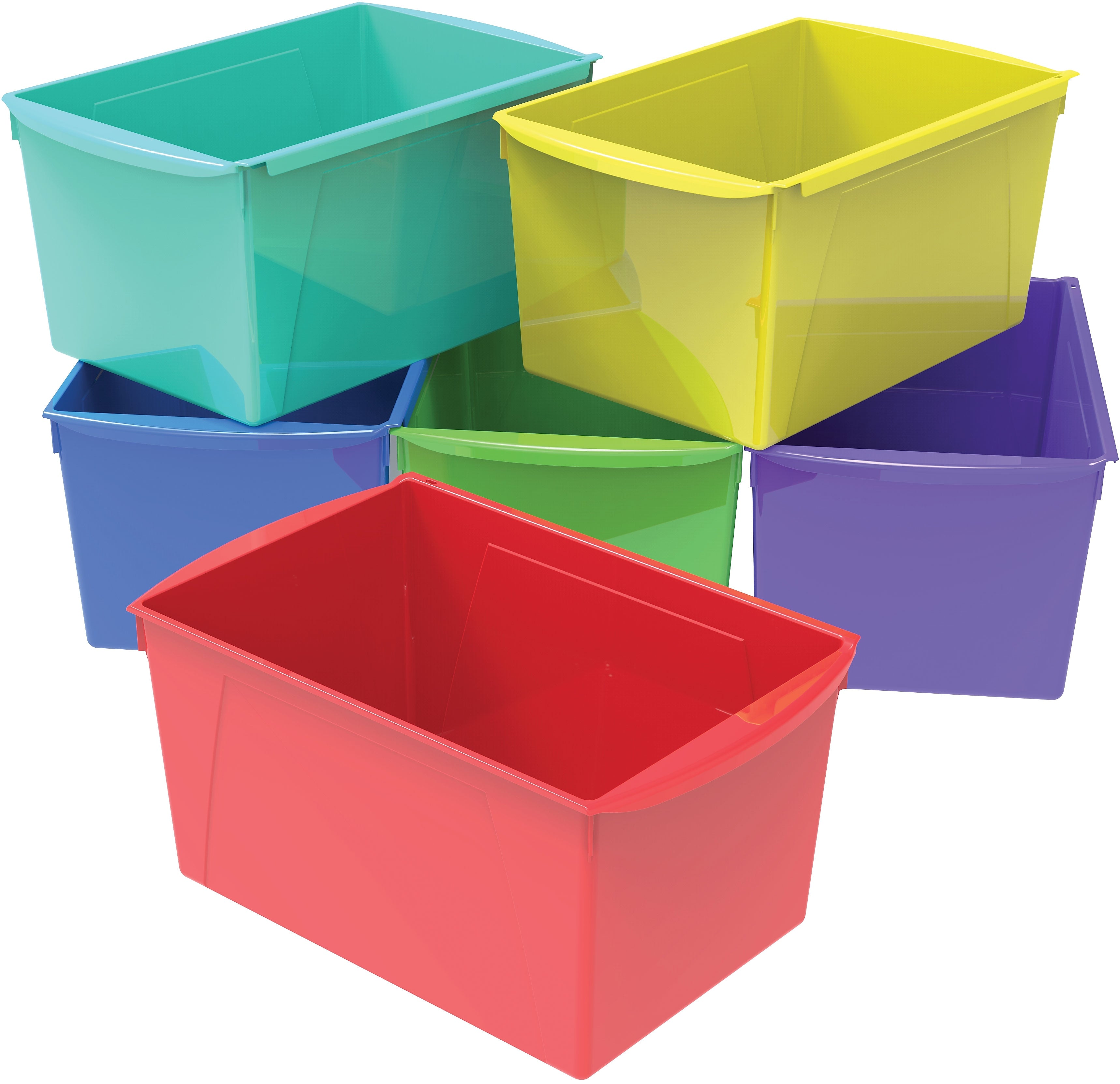 Storex Plastic Double XL Wide Book Bins, 7" x 9.2", Assorted Colors, 6/Carton (71126E06C)