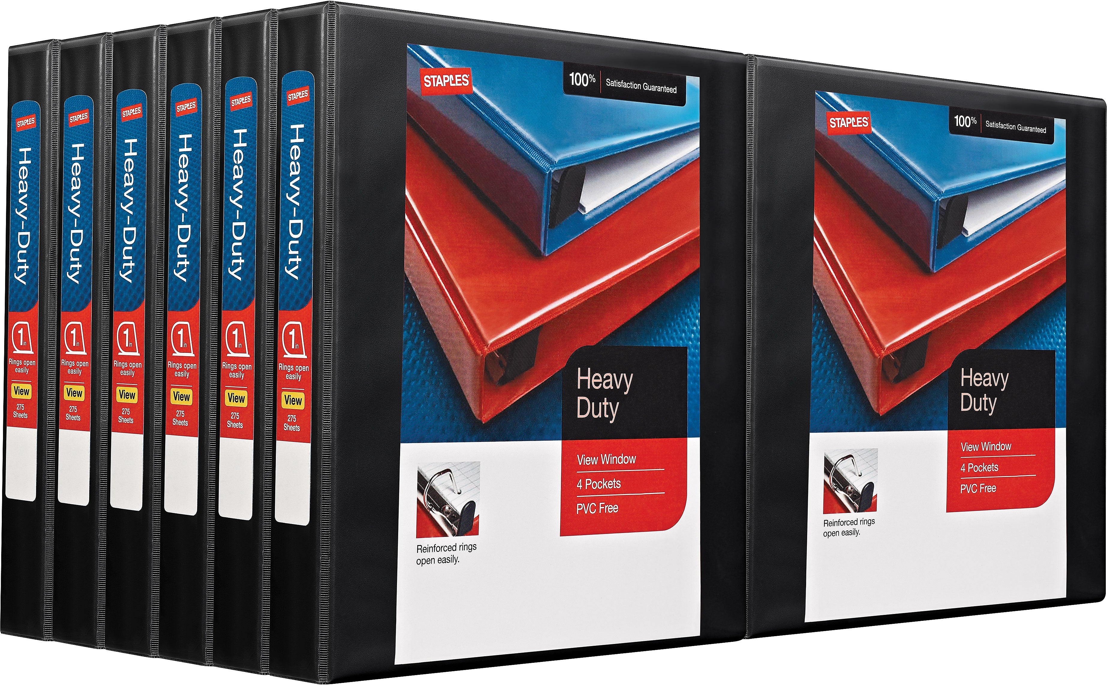 Staples Heavy Duty 1" 3-Ring View Binders, Black, 12/Carton (24664CT)