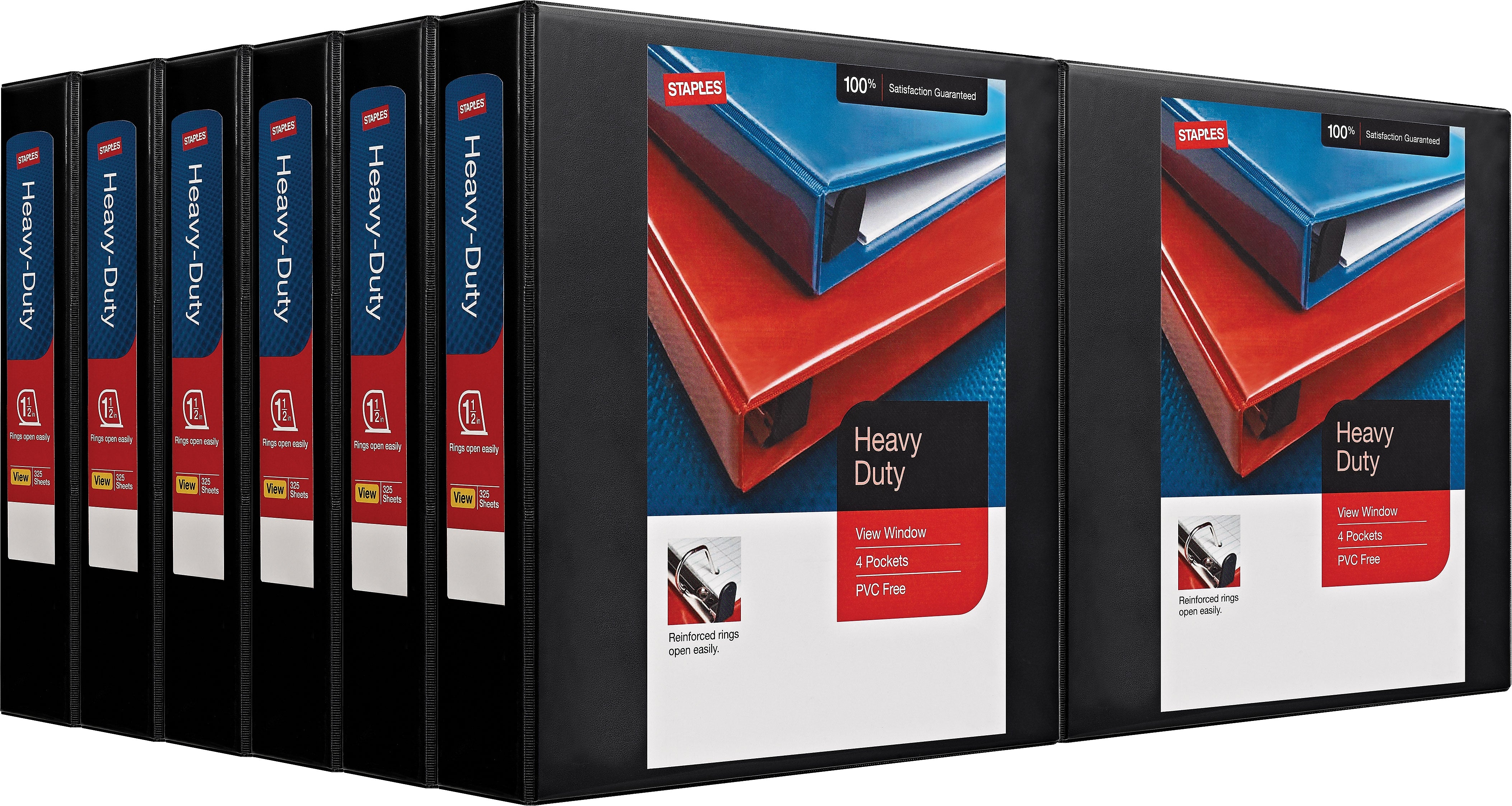 Staples Heavy Duty 1 1/2" 3-Ring View Binders, Black, 12/Carton (24674CT)