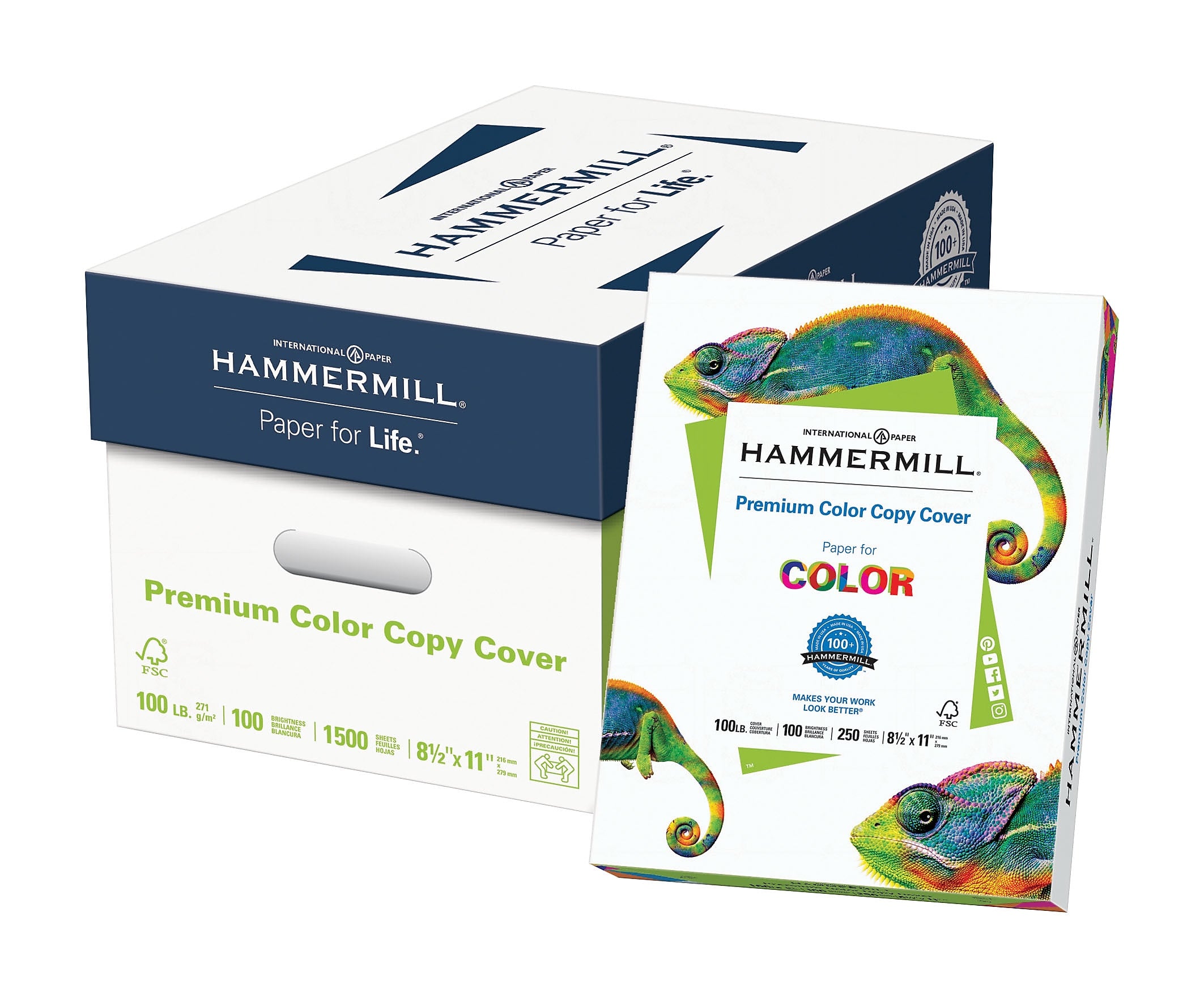 Hammermill Premium Color Copy Cover Paper, 100lb, 8.5" x 11", 100 Bright, White, 1500/Case (HAM120024)