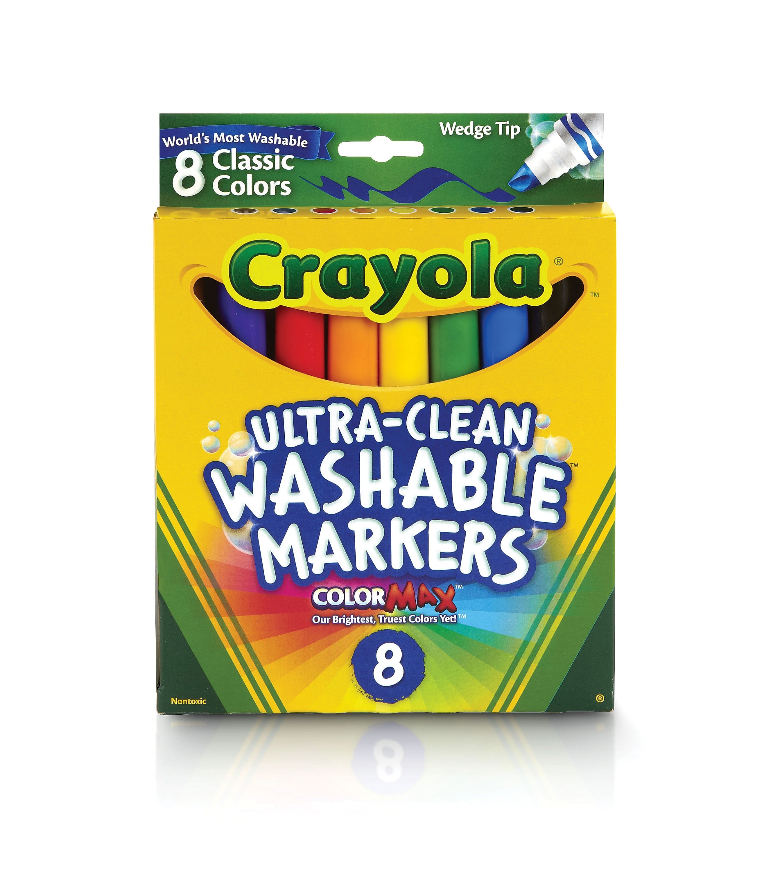 Crayola Ultra-Clean Washable Markers, Wedge Tip, Assorted, 8/Pack (58-7808)
