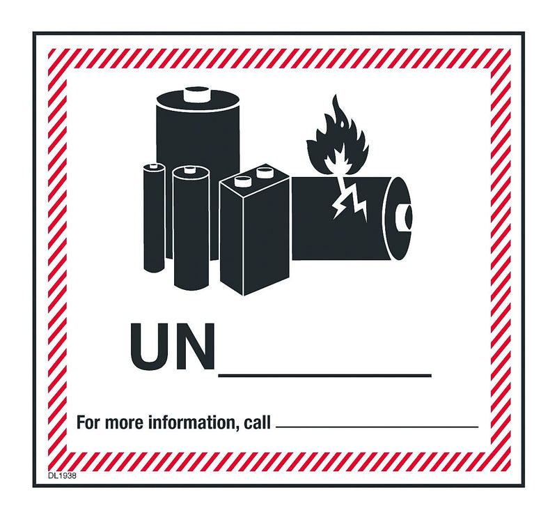 Lithium Battery Label with Blank Space for UN Number, 4-5/8" x 5" (DL1938)