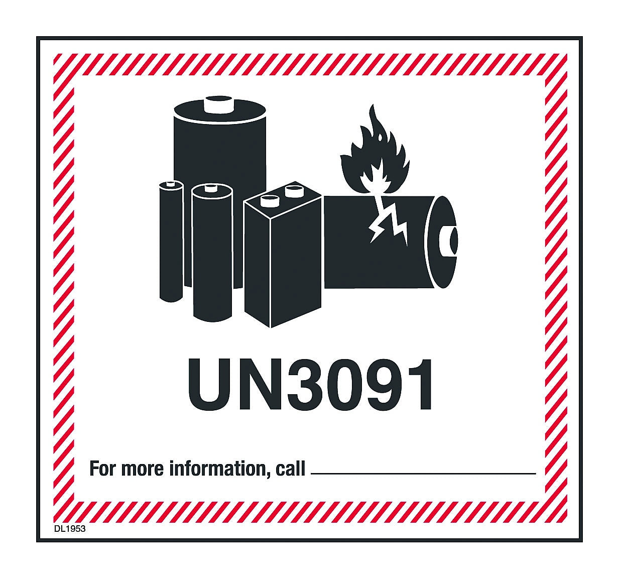 Lithium Battery Label with UN3091, 4-5/8" x 5" (DL1953)