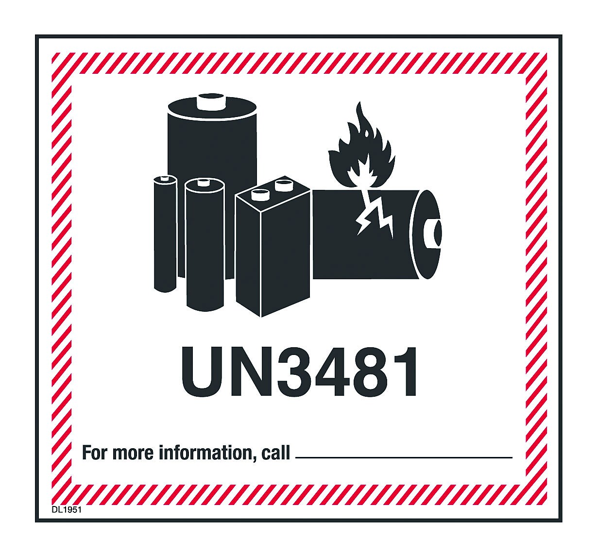 Lithium Battery Label with UN3481, 4-5/8" x 5" (DL1951)