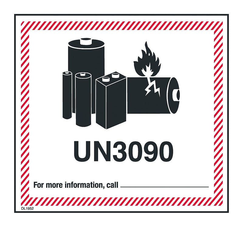 Lithium Battery Label with UN3090, 4-5/8" x 5" (DL1952)