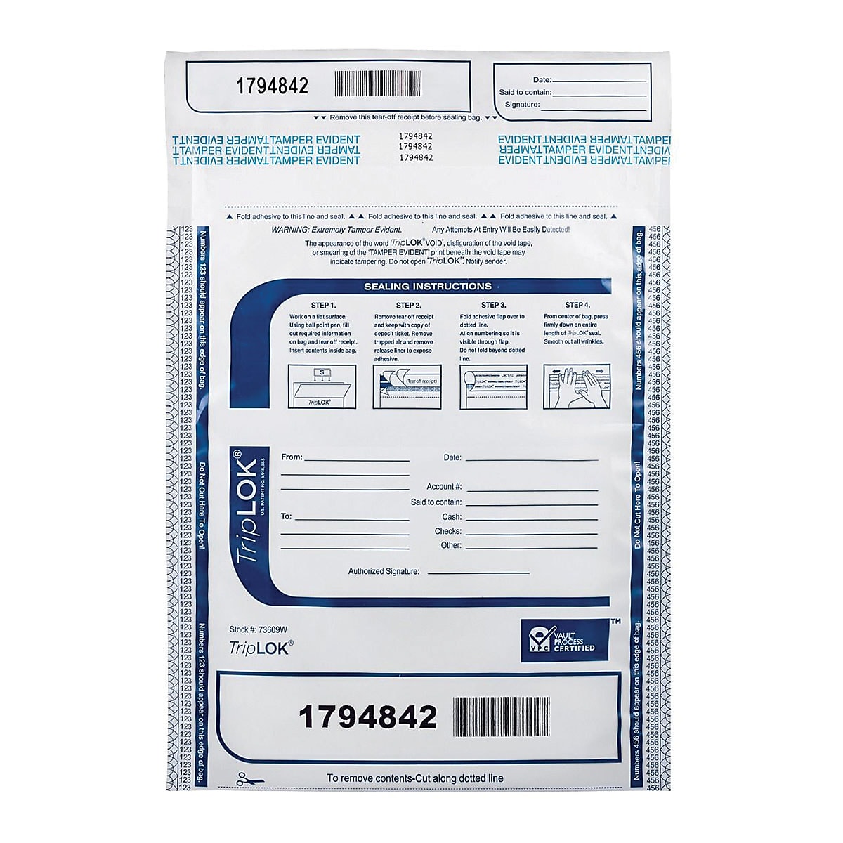 TripLOK 9" x 12" Tamper-Evident Bags, Opaque, 100/Pack