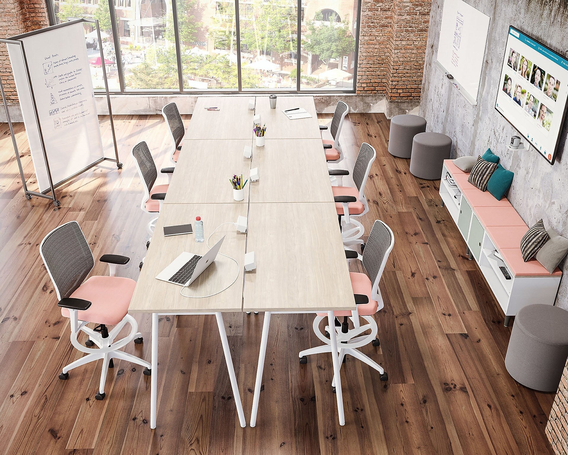Union & Scale™ Lewis Mesh Back Computer and Desk Stool, Tool-Less Assembly, Salmon (UN55657-CC)