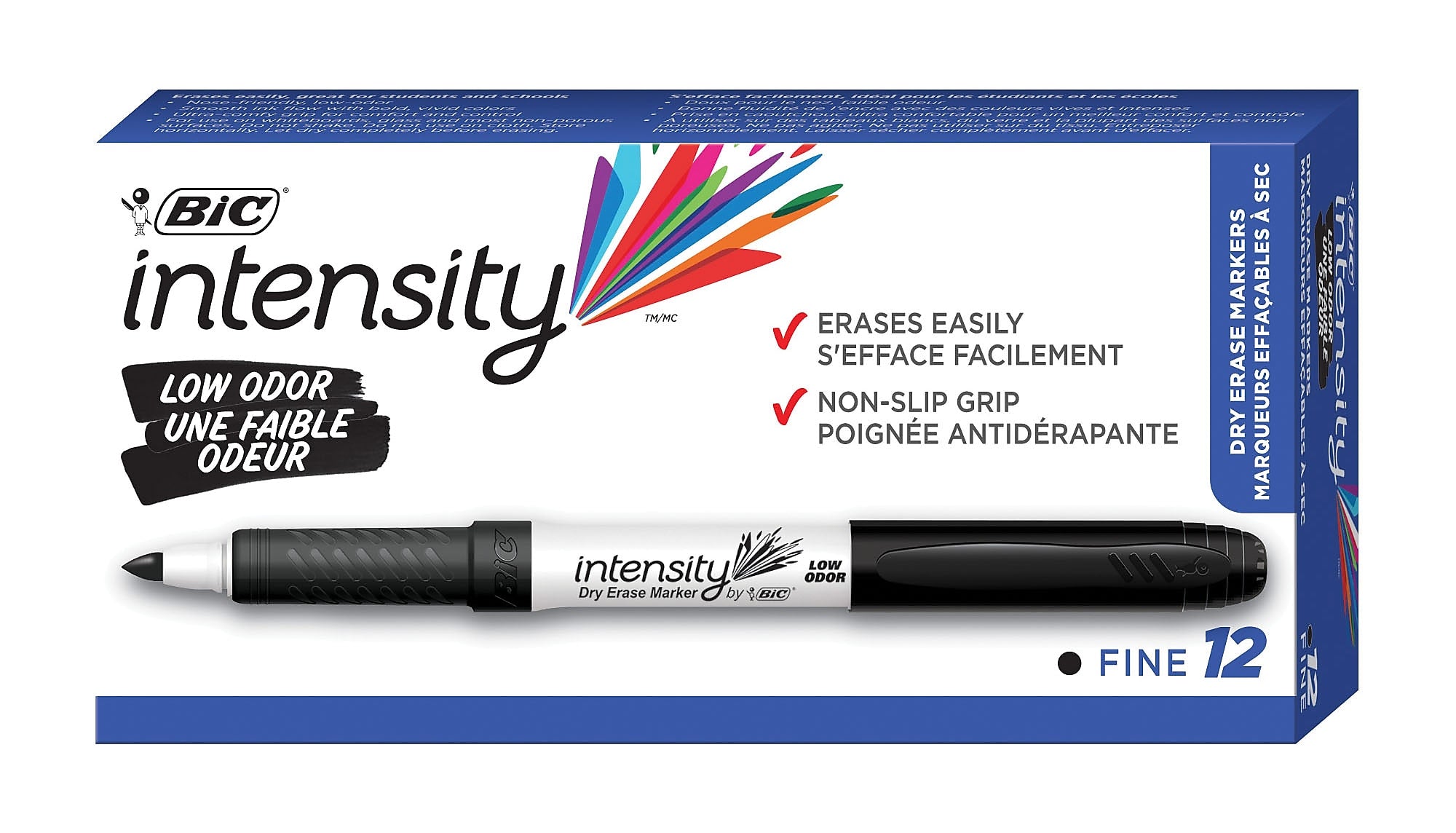 BIC Intensity Dry Erase Markers, Fine Tip, Black, 12/Pack (GDE11BLK)