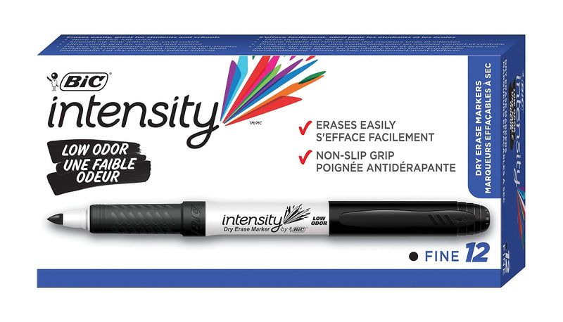 BIC Intensity Dry Erase Markers, Fine Tip, Black, 12/Pack (GDE11BLK)