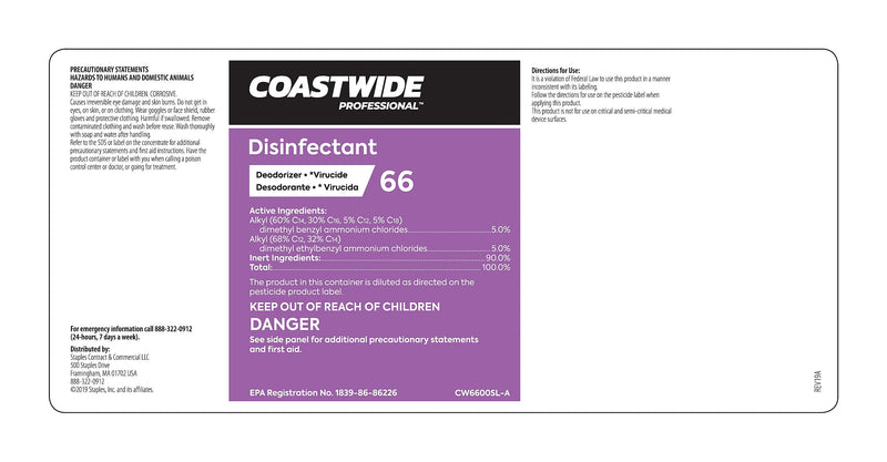 Coastwide Professional™ Secondary Label for Coastwide Professional™ 66 Disinfectant, Each (CW6600SL-A)