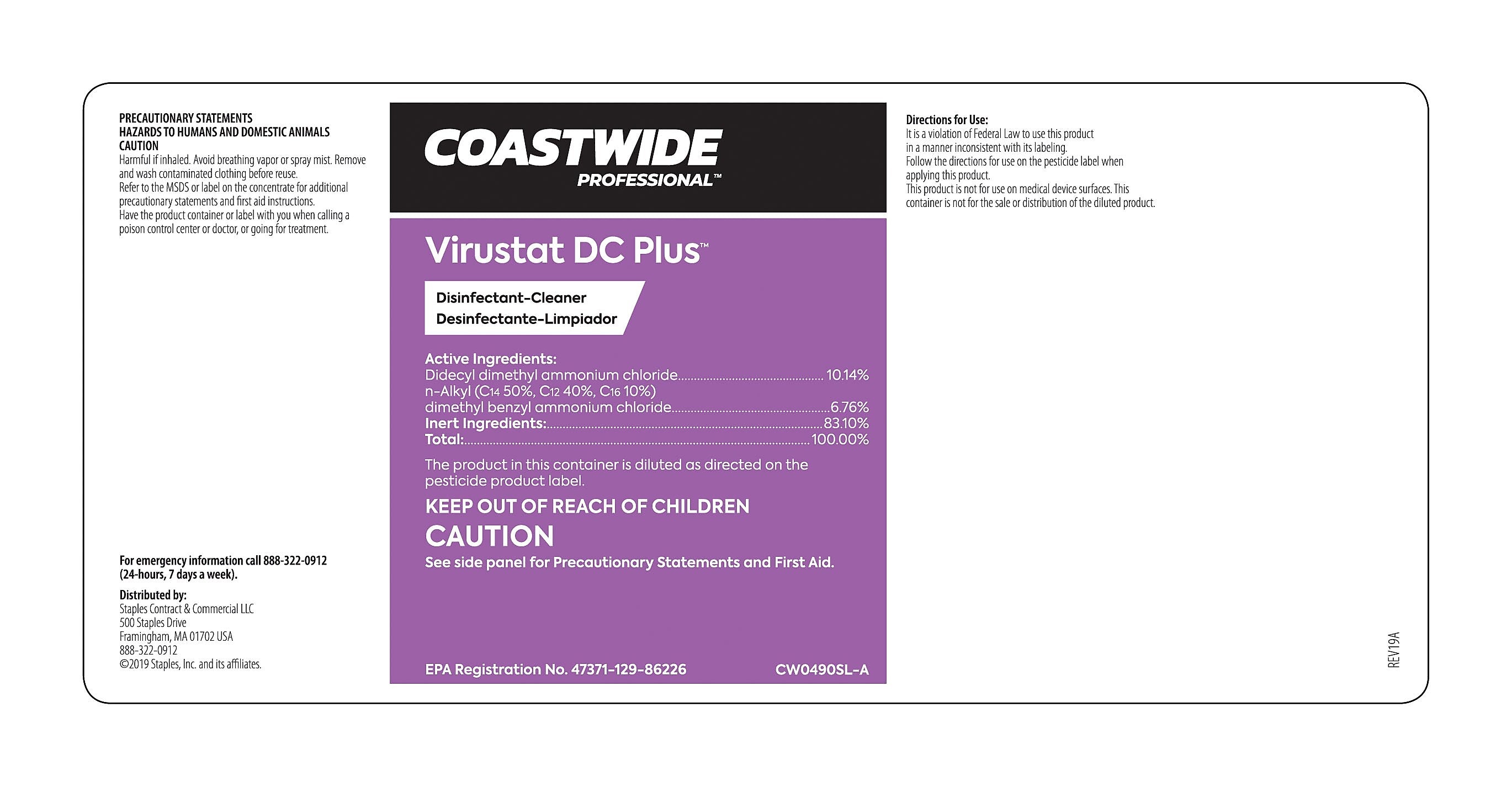 Coastwide Professional™ Secondary Label for Coastwide Professional™ Virustat DC Plus, Each (CW0490SL-A)