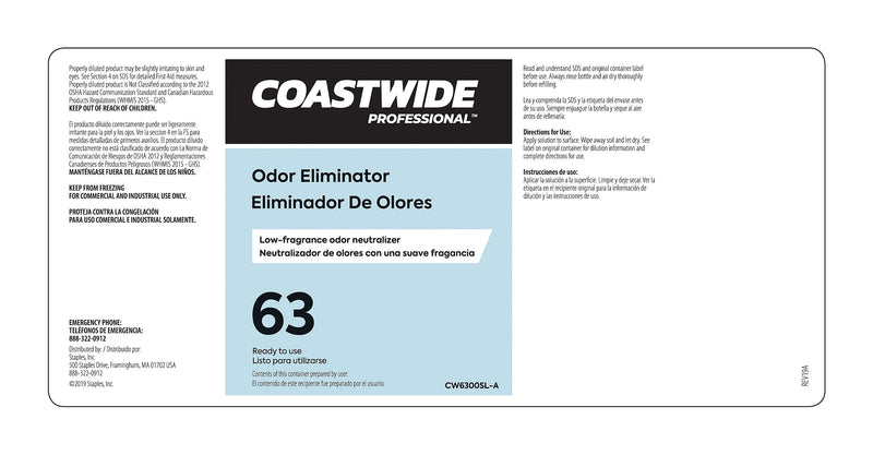 Coastwide Professional™ Secondary Label for Coastwide Professional™ 63 Odor Eliminator, Each (CW6300SL-A)