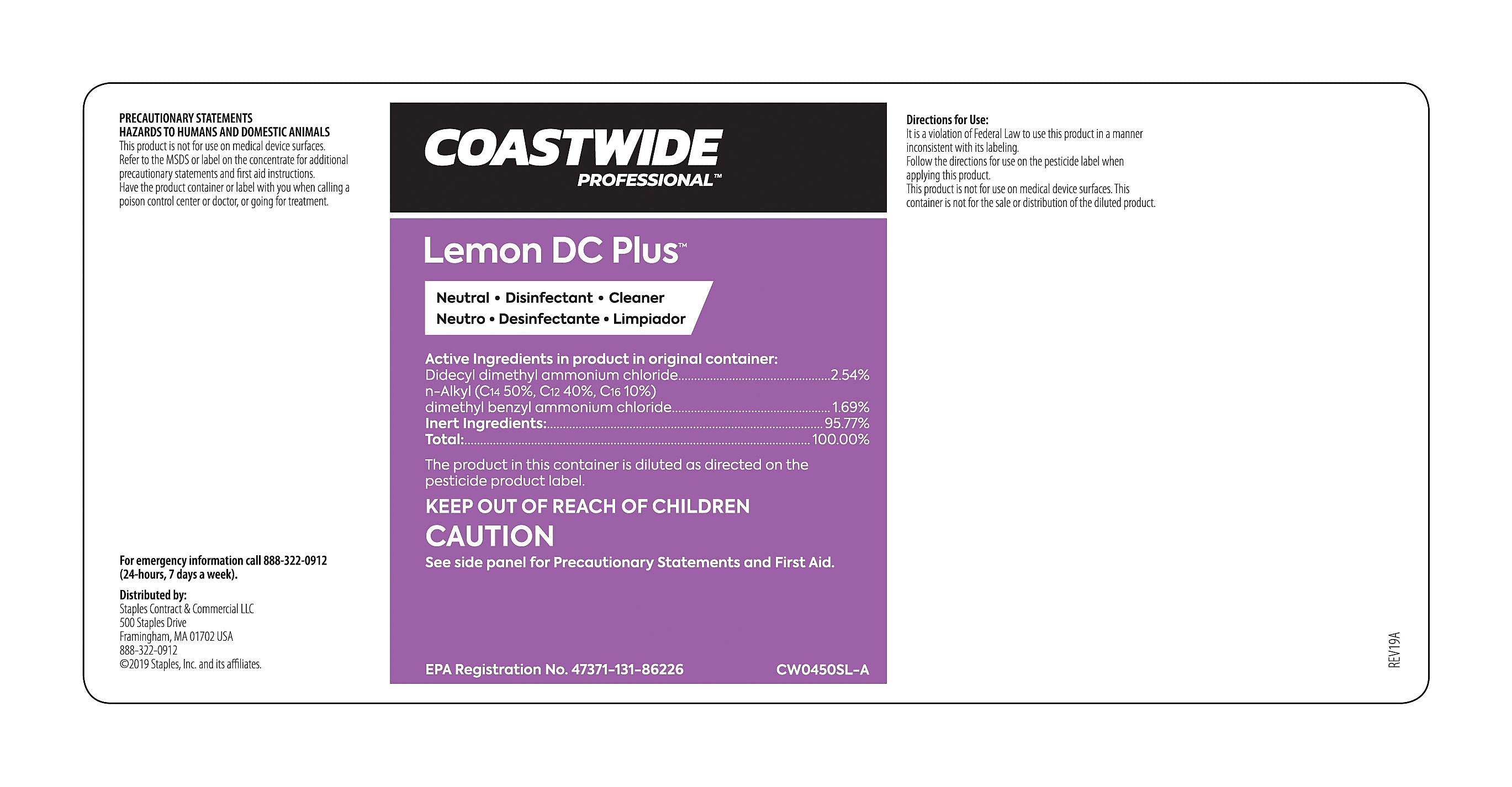 Coastwide Professional™ Secondary Label for Coastwide Professional™ Lemon DC Plus, Each (CW0450SL-A)