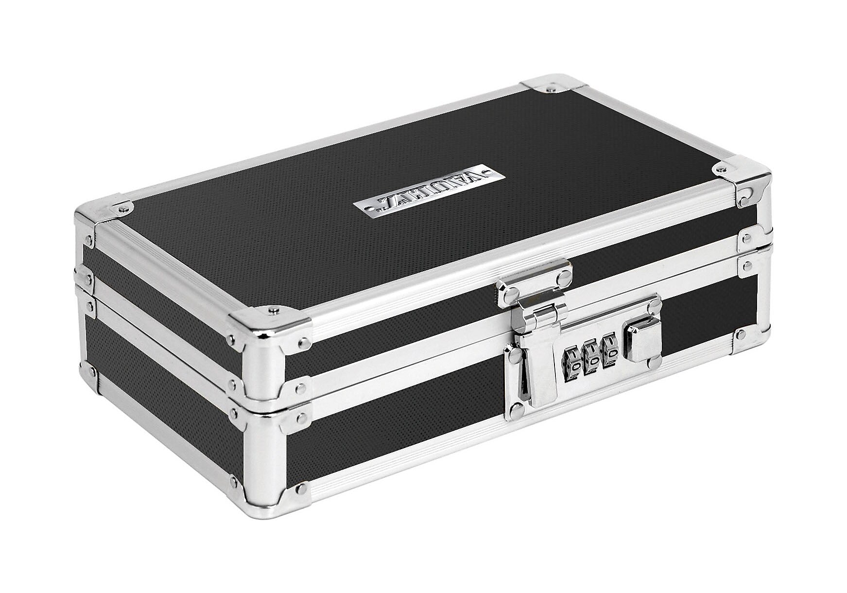 Vaultz® Locking Mini Cash Box with Tray, 2.75" x 8.5" x 5.5", Black (VZ00304)