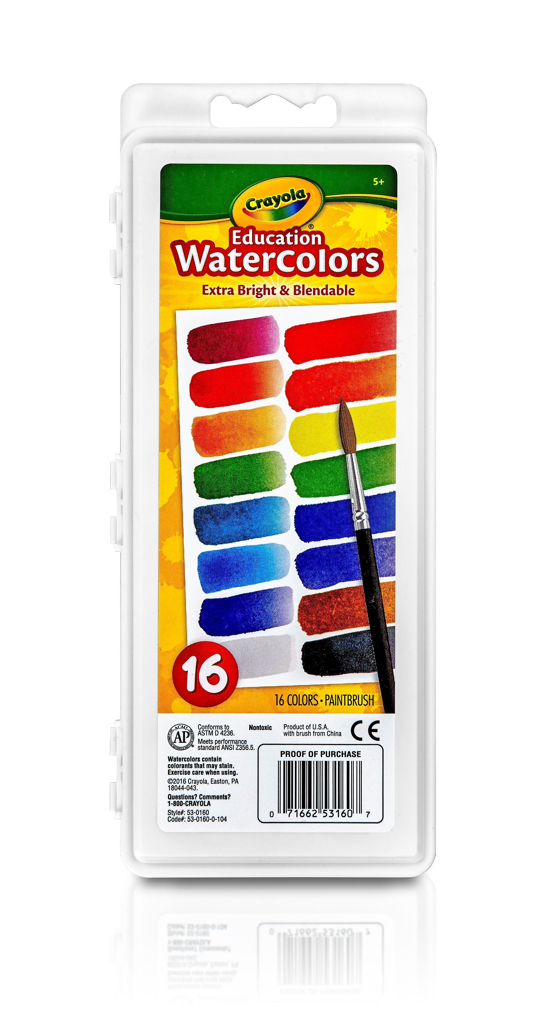 Crayola Oval Pan Watercolors, Assorted Colors, 16-Count (53-0160)