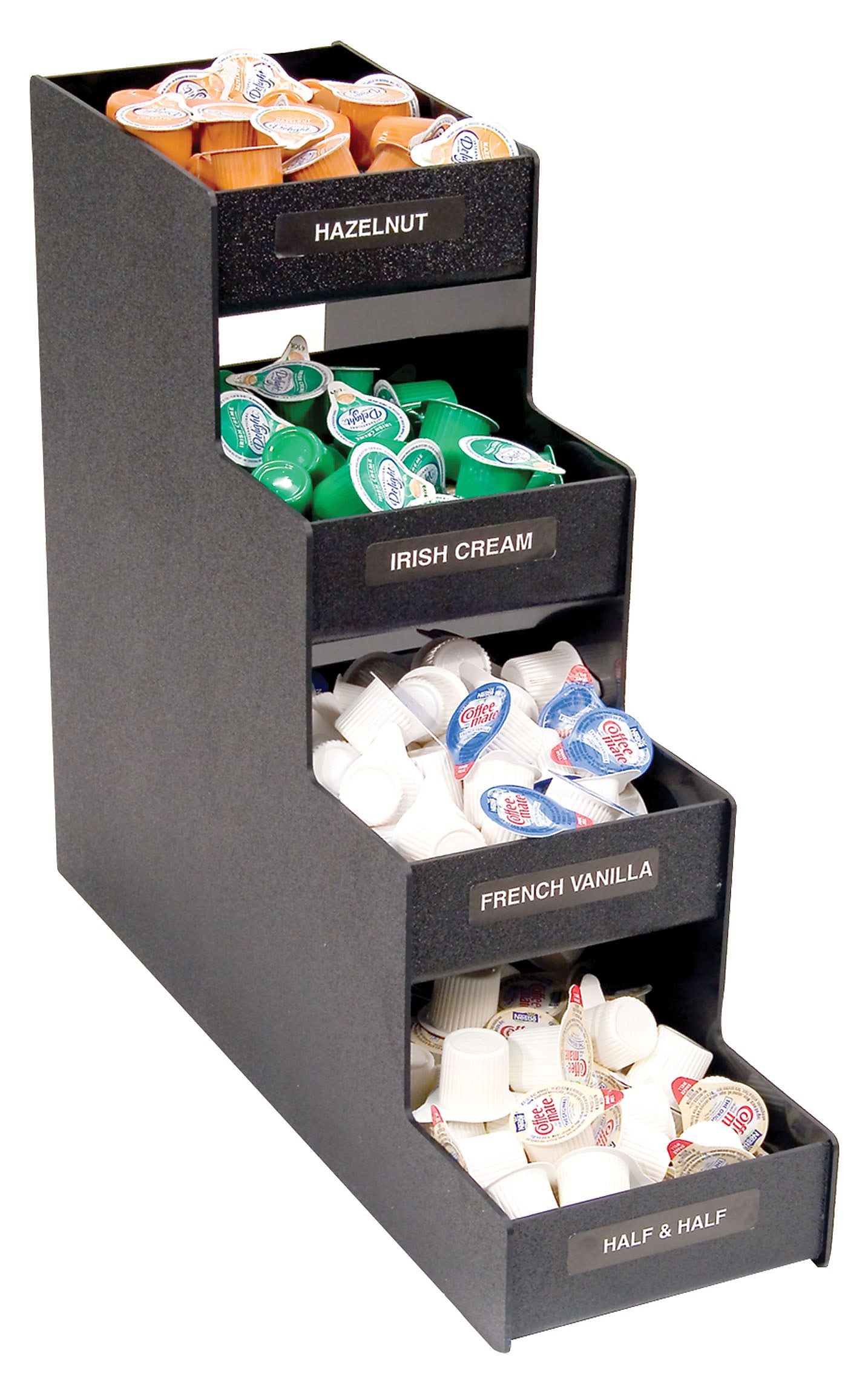 Vertiflex Condiment Organizer, 4 Shelves, 8 Compartments, 15 7/8"H x 6"W x 19"D, Black (VFC-1916RC)