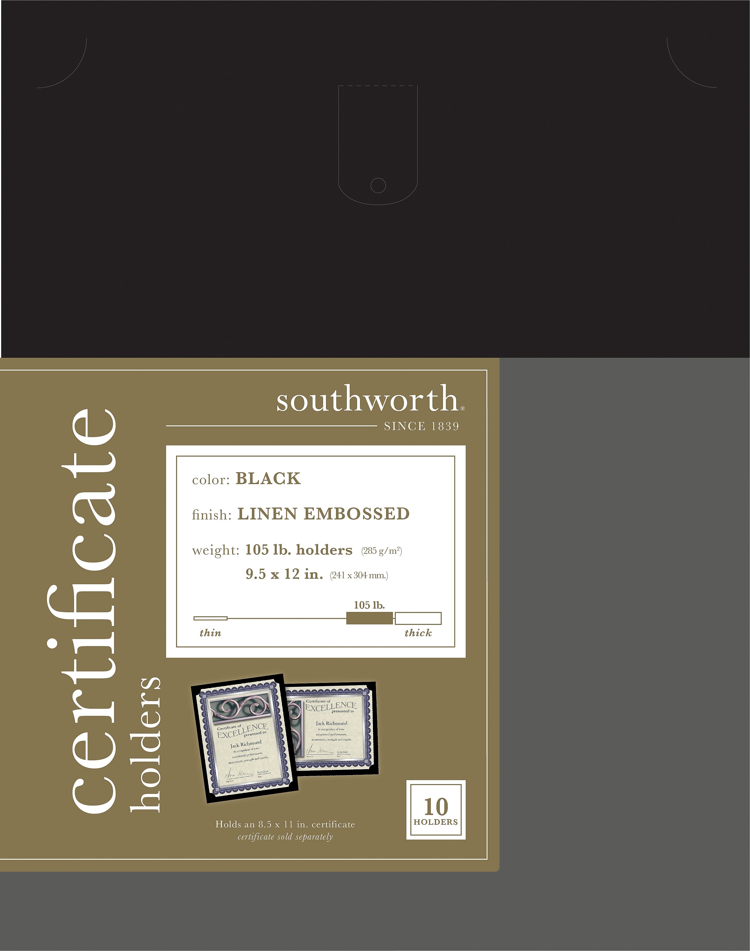Southworth Certificate Holders, 8.5" x 11", Black, 10/Pack (PF18)