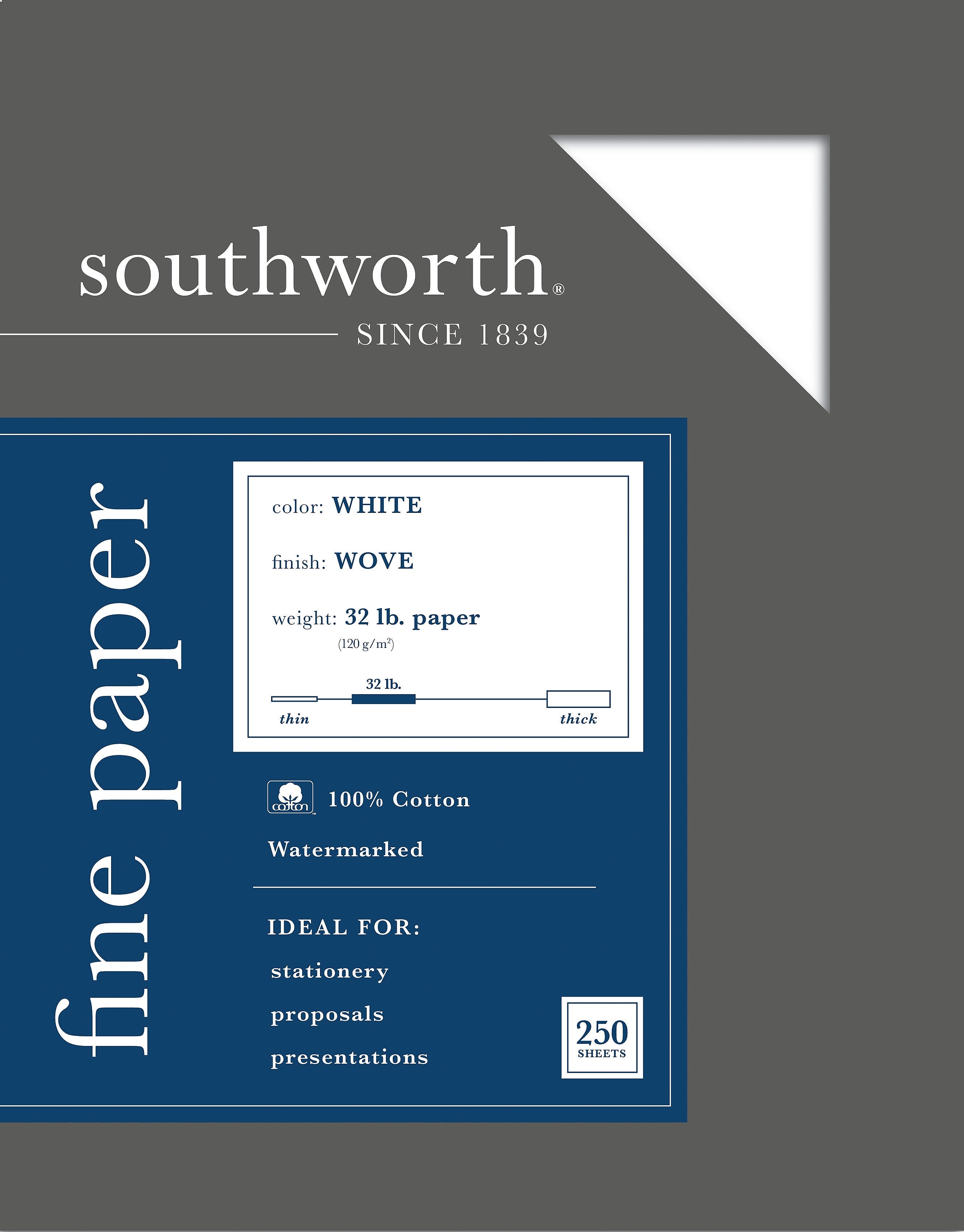 Southworth 8.5"W x 11"L Business Paper, 32 lbs., Wove Finish, 250/Box (JD18C)