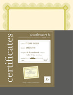 Southworth Premium Spiro Design Certificates, 8.5" x 11", Ivory/Gold, 15/Pack (CTP2V)